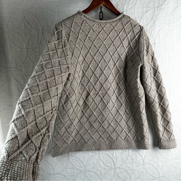 Lands End Cotton Blend Rollneck Sweater Women M Beige Donegal Knit Oatmeal Tweed - Picture 14 of 16